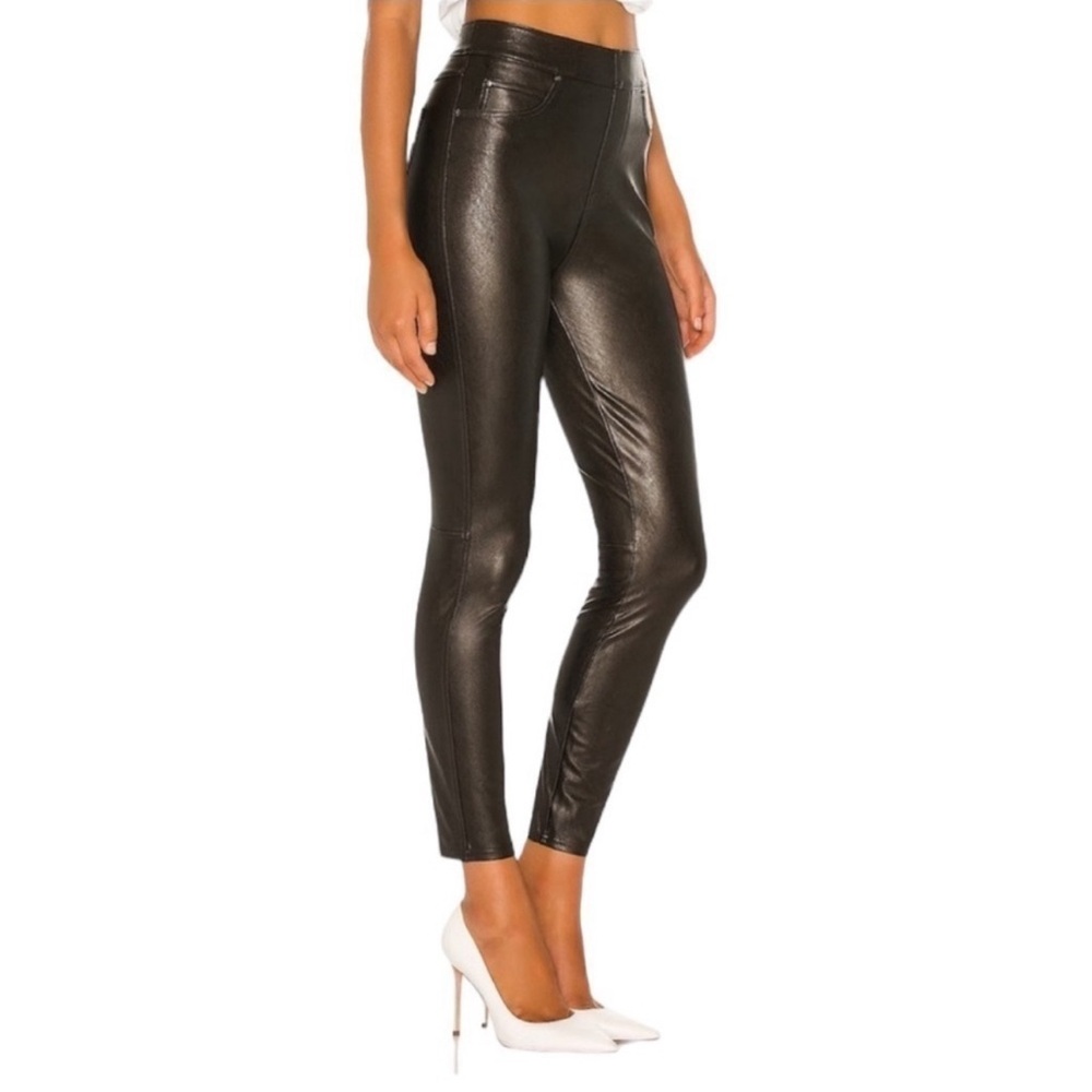 Spanx faux leather high rise skinny ankle pants in black